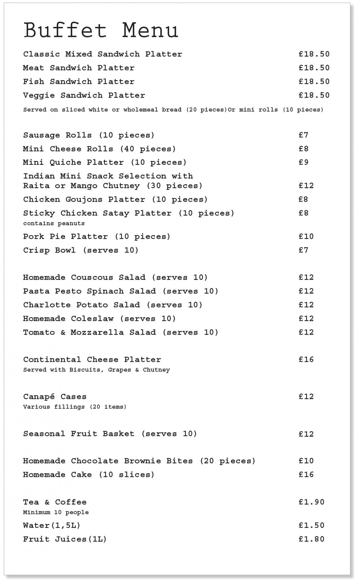 buffet menu The Picnic Basket Durham